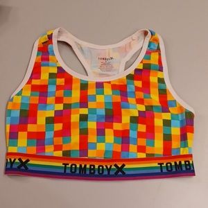 TomboyX Cotton Rainbow Pixel Sports Bra